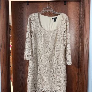 Banana Republic Gold Lace Long Sleeve Dress